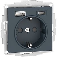 Розетка с заземлением +2xUSB тип A+C без рамки Systeme Electric AtlasDesign 1-м. изумруд картинка
